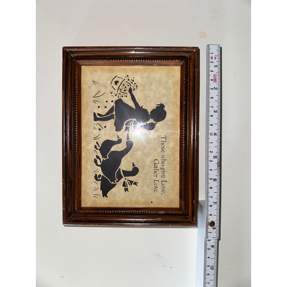 Vintage Figi Graphics Country Cuts Silhouette‎ Art Girl Geese Wood Frame Quote